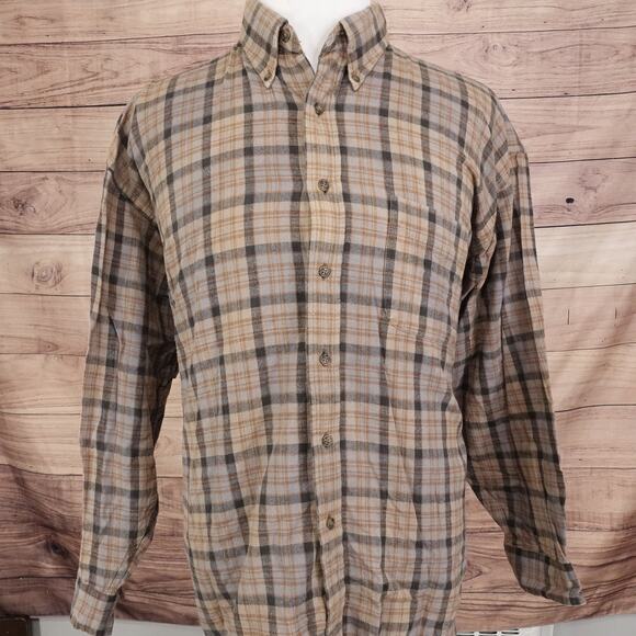 VAN HEUSEN NEUTRAL PLAID BUTTON DOWN FLANNEL SHIRT MENS SIZE 2XL XXL - Picture 3 of 7
